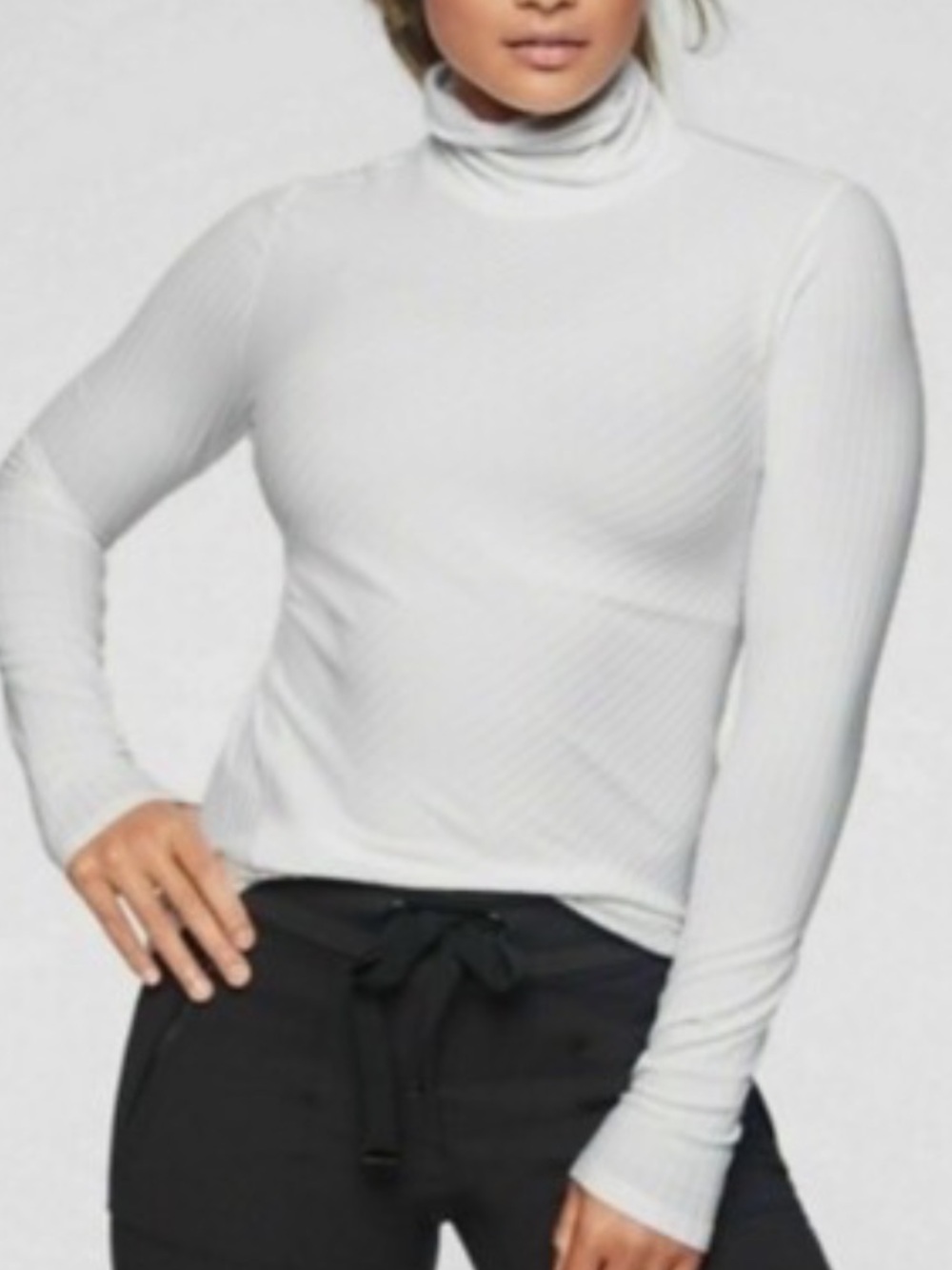ATHLETA ESSENCE Ribbed Turtleneck Top White Stretch
